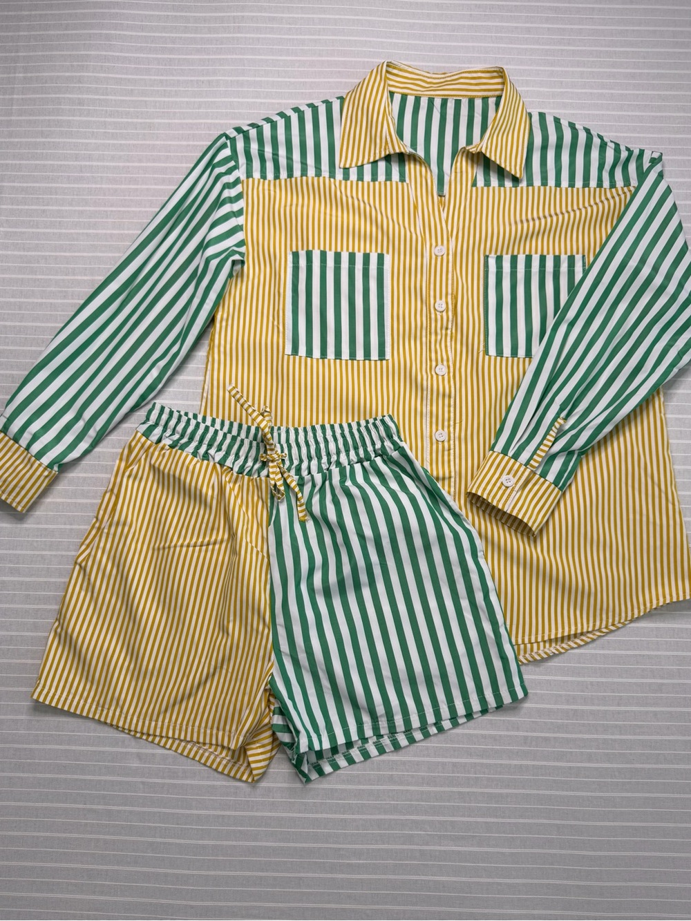 New Green & Mustard Striped Two-Piece Set